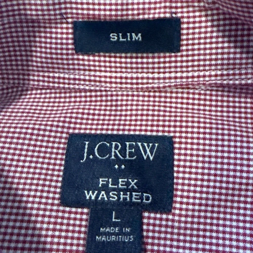 J.Crew Flex Washed Men's Large Slim Fit Red White Gingham Shirt L/S Work Preppy